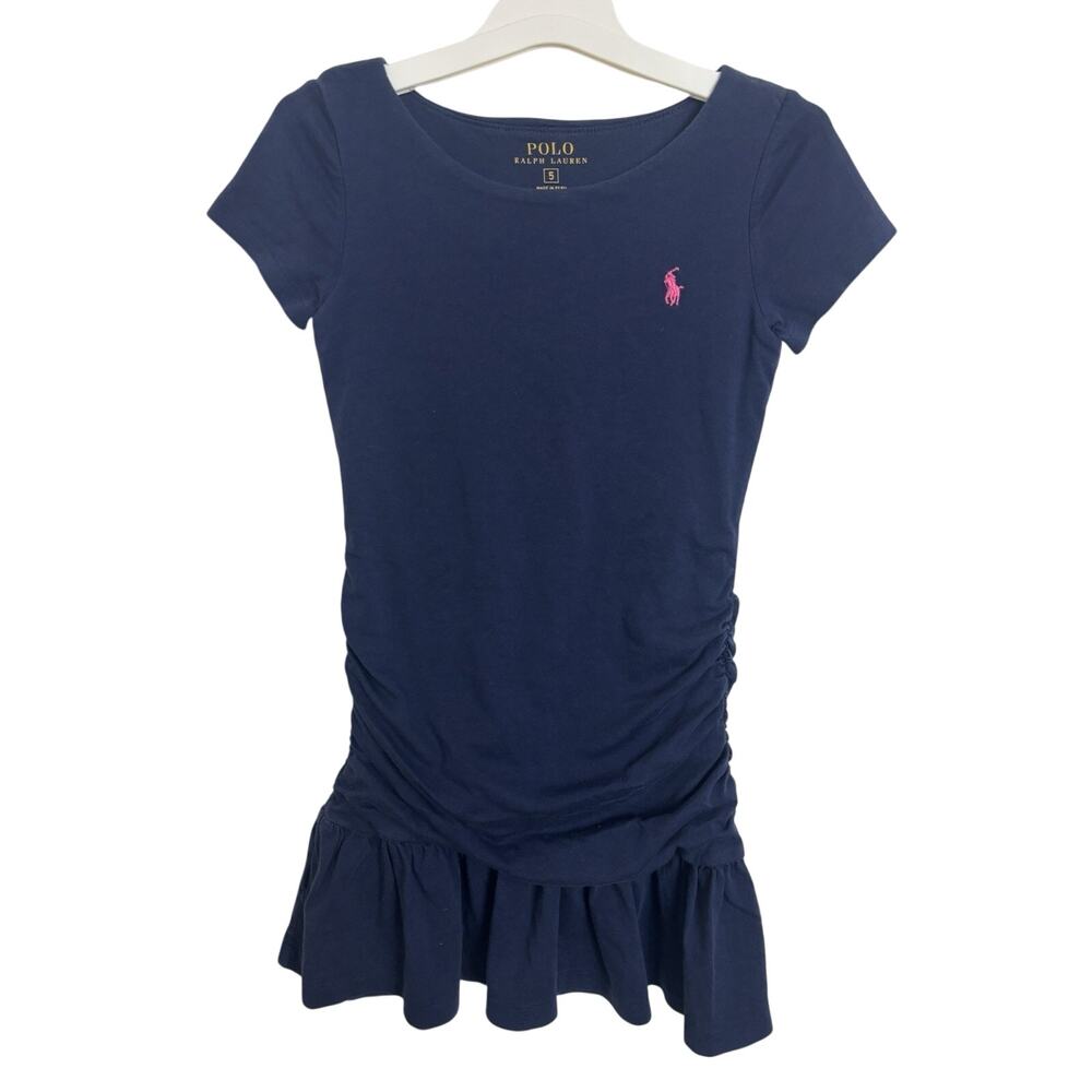 Polo Ralph Lauren Girl’s Navy Short Sleeve Dress Pink Pony Size 5 Pima Cotton